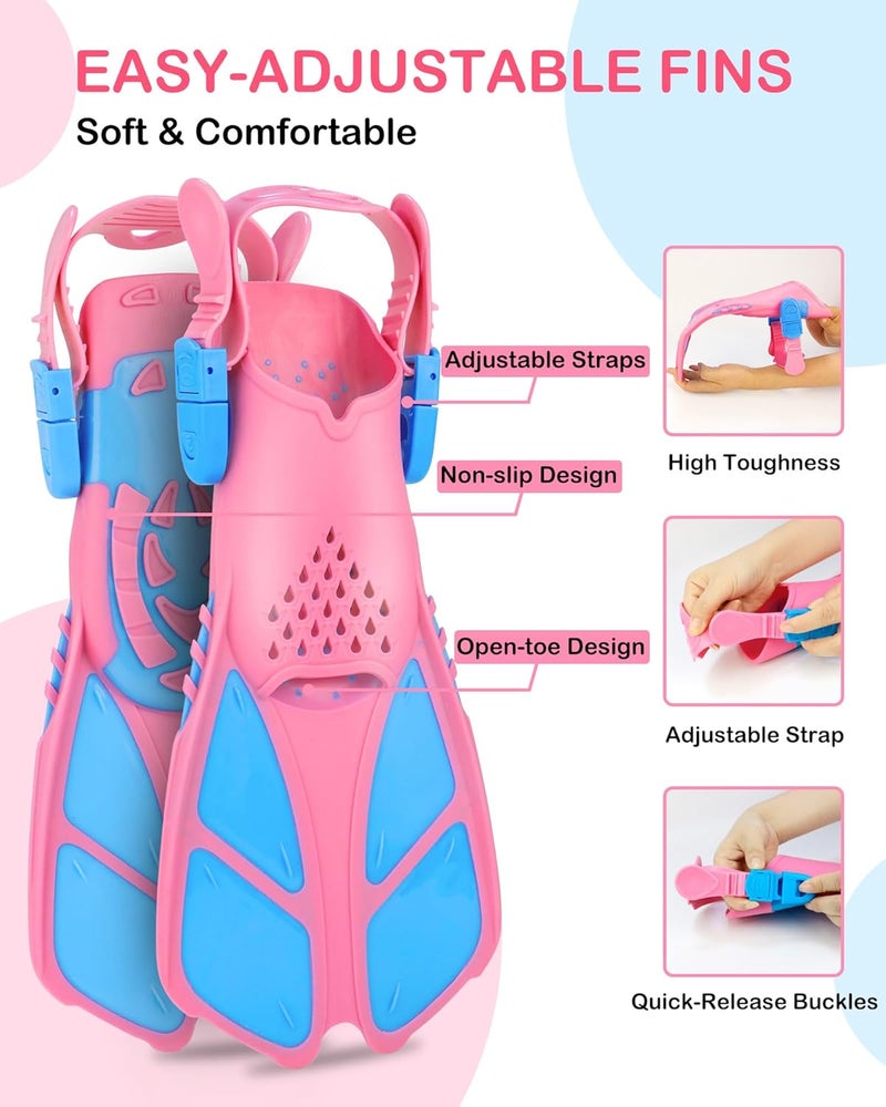 FosDero Kids Snorkel Set Mask Fins-Panoramic Snorkel Mask+Dry Top Snorkel+Adjustable Swim Fins+Mesh Bag+Earplugs for Boys Girls, Junior Snorkeling Gear for Kids Ages 5-14 - Image 5